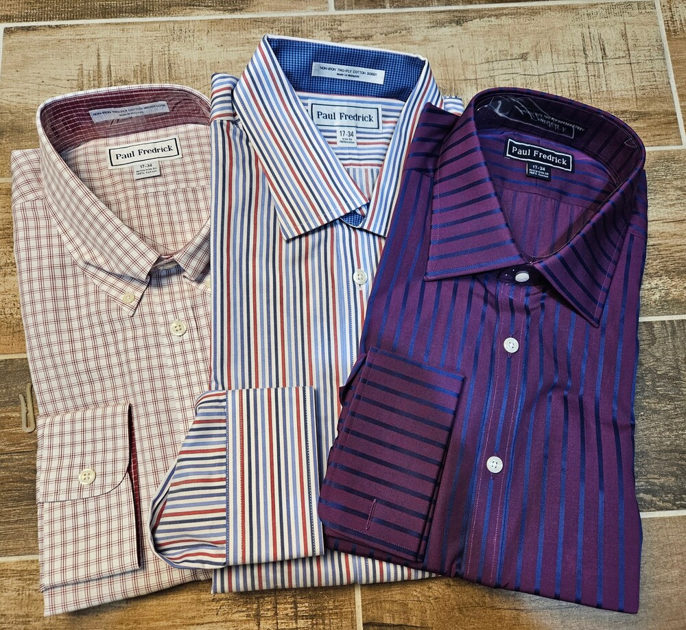 Lot of 3 NEW Paul Fredrick Dress Shirts 17 34 Trim Extra Trim Fit 100s Cotton